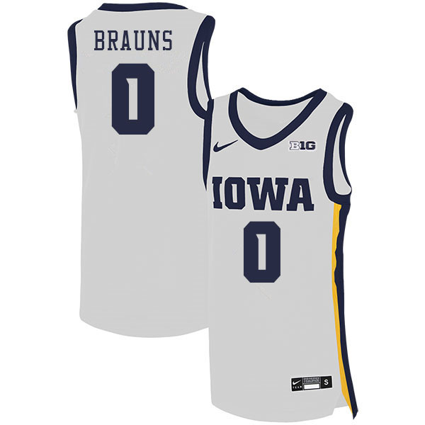 Men #0 Even Brauns Iowa Hawkeyes College Basketball Jerseys Stitched Sale-White